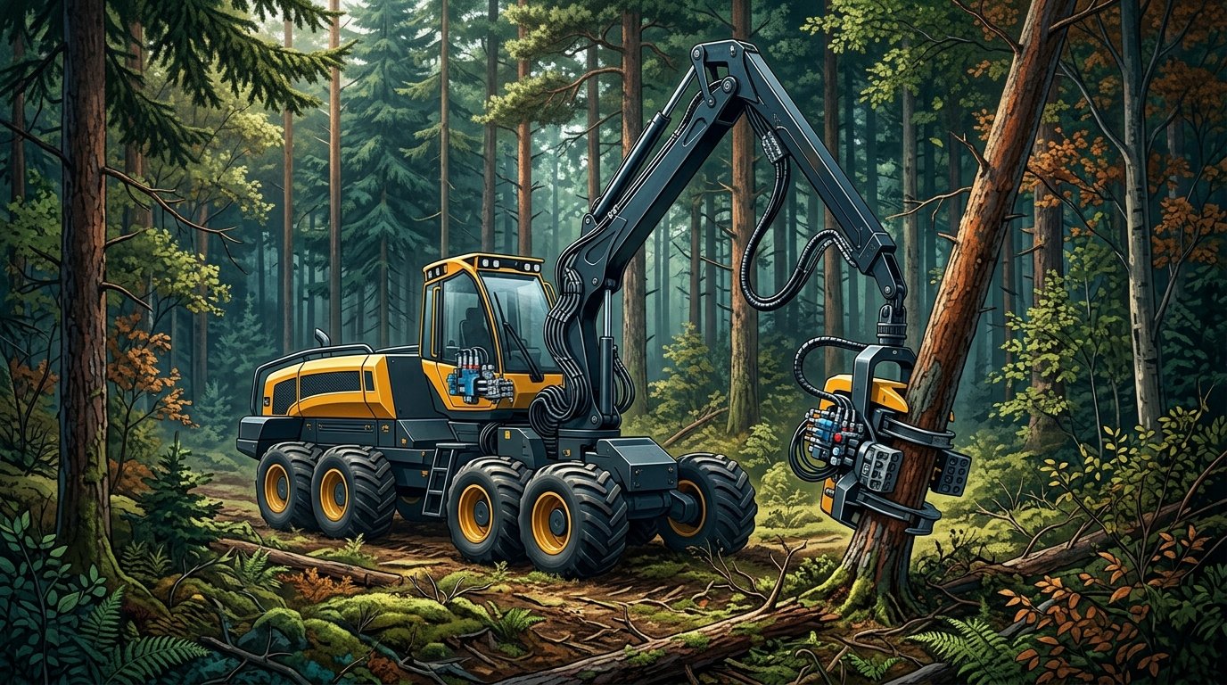 Kombajn leśny Eco Log 688G wyposażono w nowe zawory modułowe Bosch Rexroth